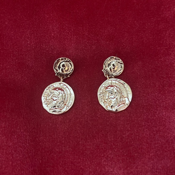 Roman Coin Gold Medallion Earrings - Picture 2 of 2
